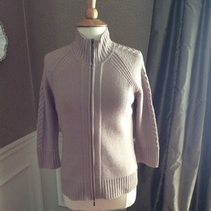Taupe Zip-Up 100% Cashmere Sweater
